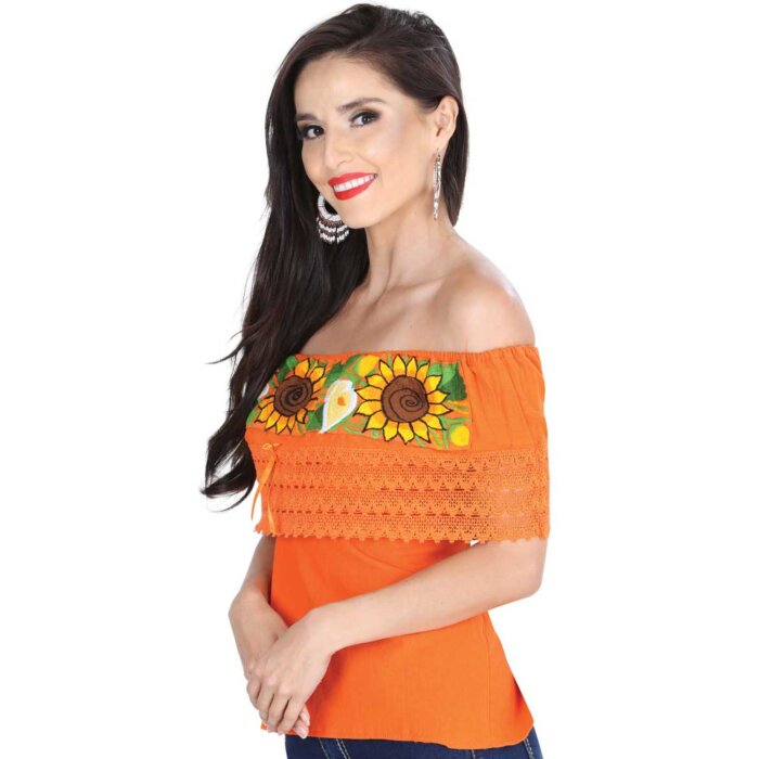Blusa Bordada Artesanal Olán 601287 Color Naranja