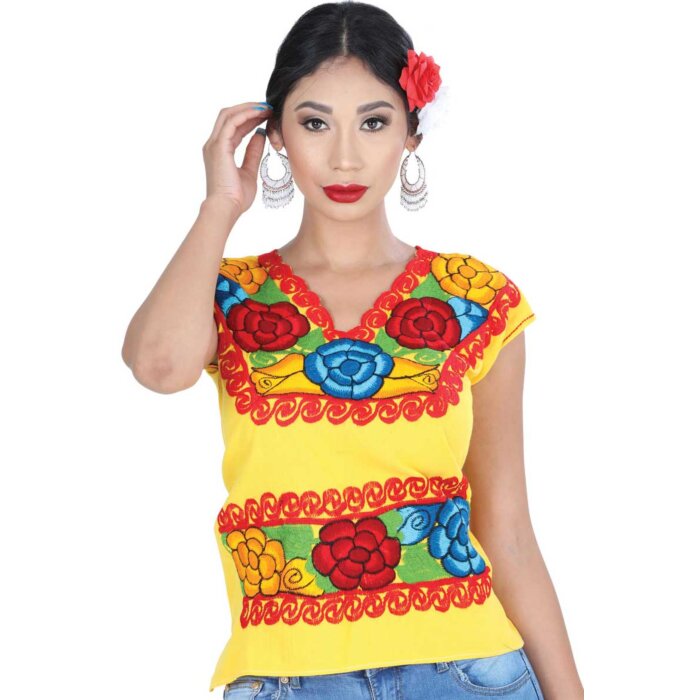 Blusa Bordada Artesanal Zinacantan Amarilla 601412