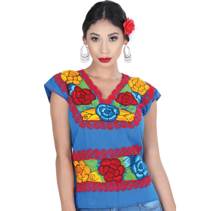Blusa Bordada Artesanal Zinacantan Azul 601413
