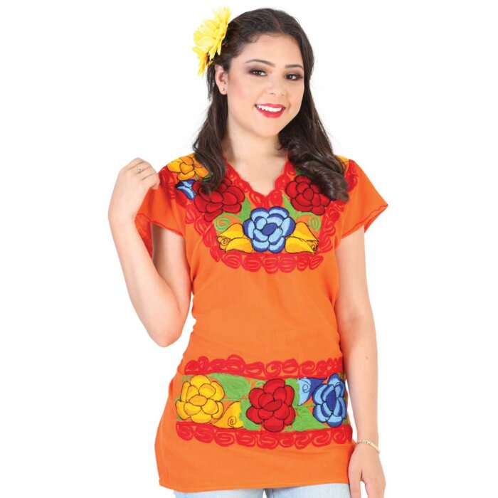 Blusa Bordada Artesanal Zinacantan Naranja 602303