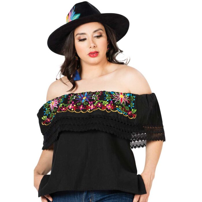 Blusa México Artesanal 603053 Negra Campesina