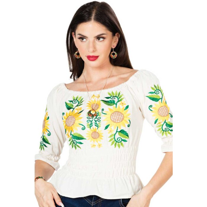 Blusa Artesanal Girasoles 603046 Color Beige Zoom