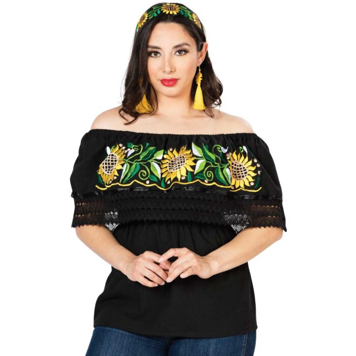 Blusa Artesanal Girasoles 603062 Negra