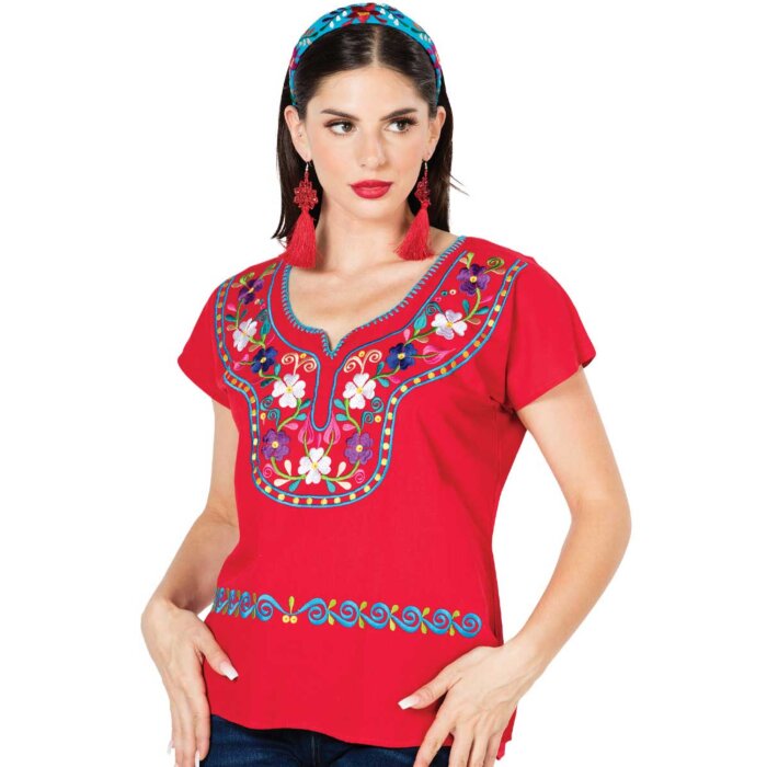 Blusa Kimona Artesanal Mexicana 603056 Color Rojo