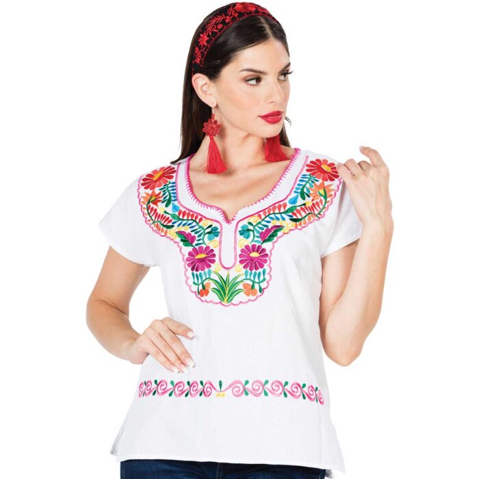 Blusa Kimona Artesanal Mexicana 603057 Color Blanco