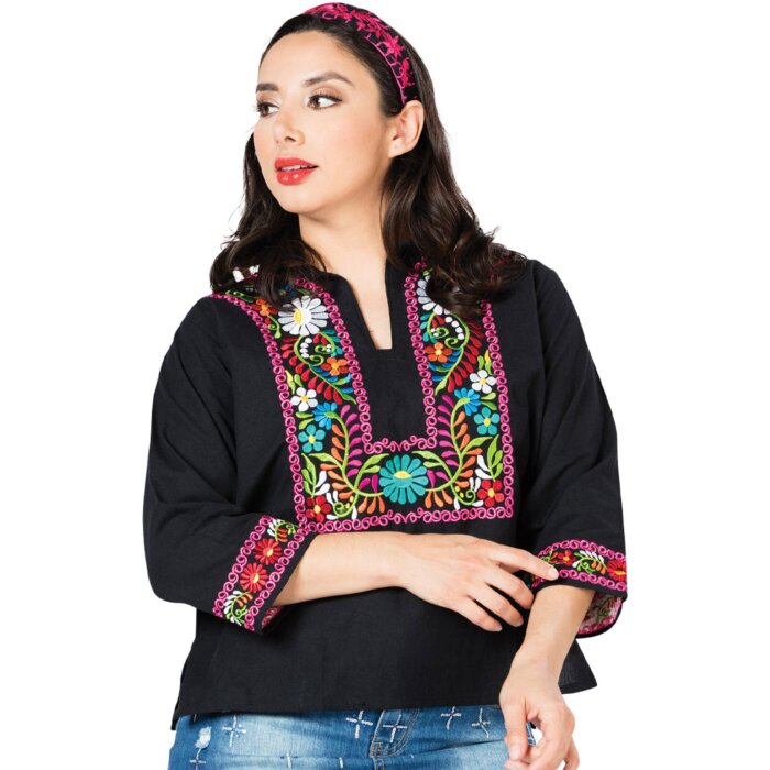 Blusa Espigas Artesanal Mexicana 603059 Negra