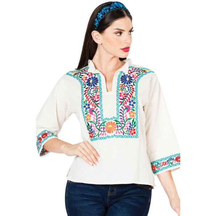 Blusa Espigas Artesanal Mexicana 603060 Blanca