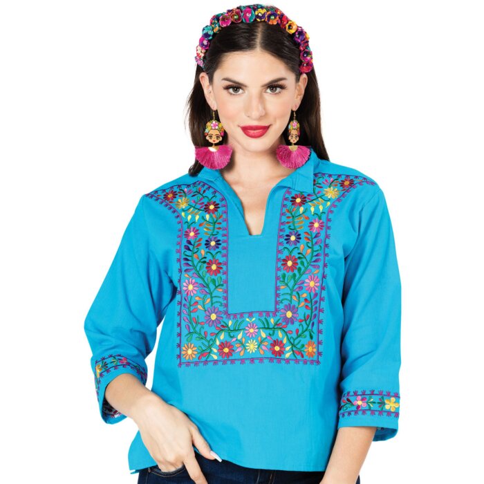 Blusa Espigas Artesanal Mexicana 603061 Azul