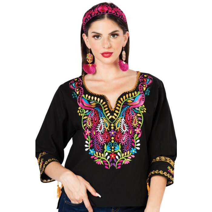 Blusa Tradicional Pavos Artesanal Mexicana 603179 Negra