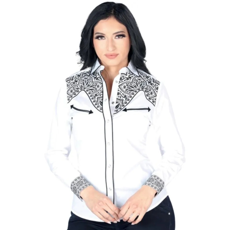 Blusa Vaquera Blanca Snap Button Bordada Lamasini 2322
