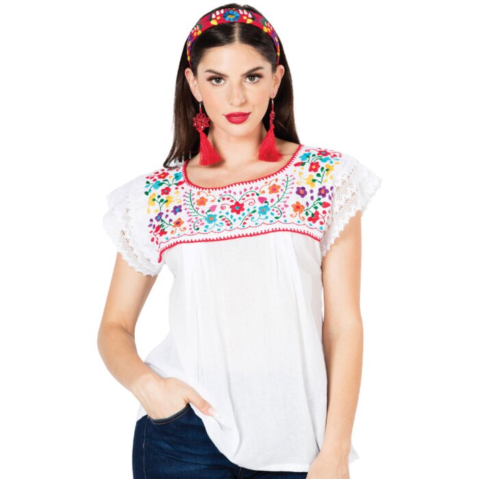 Blusa Típica Puebla Artesanal Mexicana 603096 Blanca