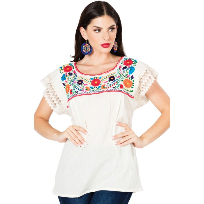 Blusa Típica Puebla Artesanal Mexicana 603097 Beige