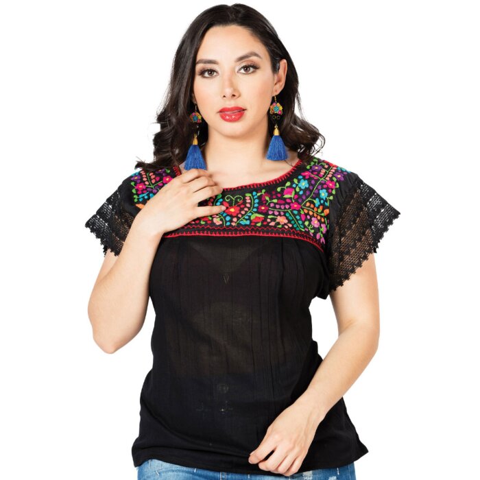 Blusa Típica Puebla Artesanal Mexicana 603098 Negra