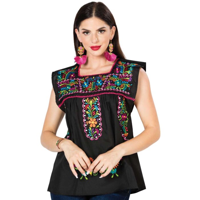 Blusa Artesanal Doble Típica México 603048 Negra