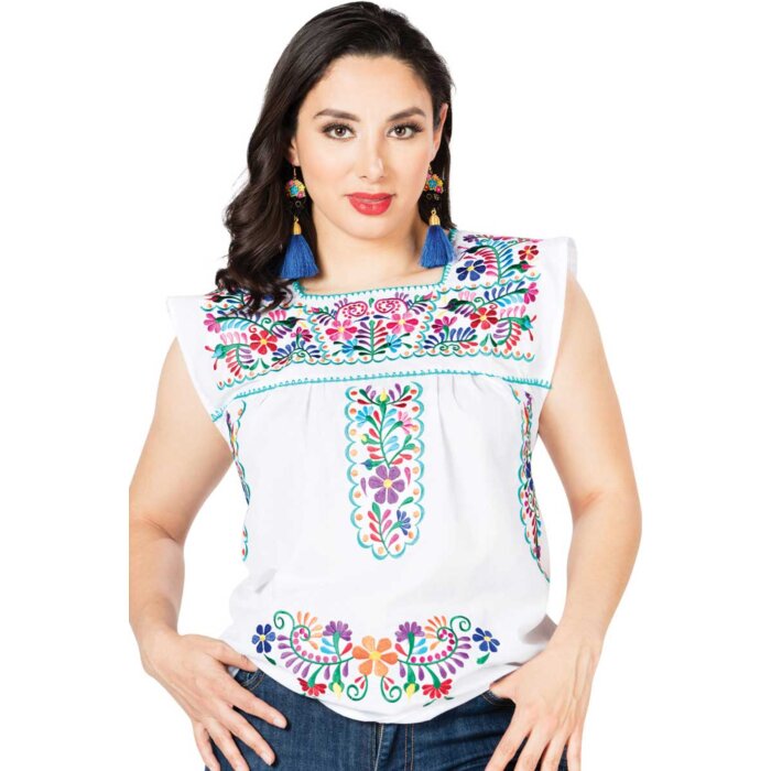 Blusa Artesanal Doble Típica México 603049 Blanca