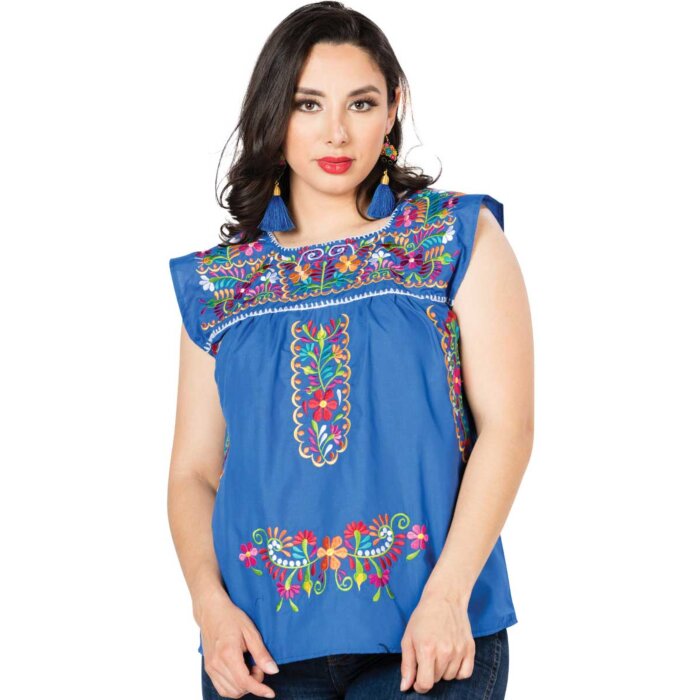 Blusa Artesanal Doble Típica México 603050 Color Azul