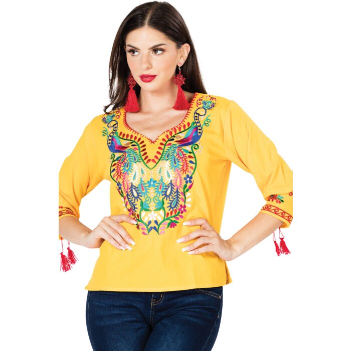 Blusa Tradicional Pavos Artesanal Mexicana 603180 Amarilla