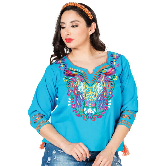 Blusa Tradicional Pavos Artesanal Mexicana 603181 Azul