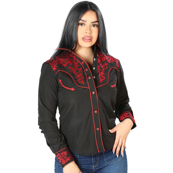 Blusa Vaquera Negra Cor Bordado Rojo 126668