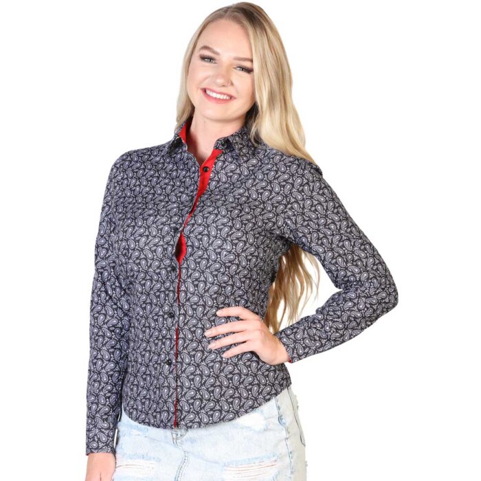 BLUSA VAQUERA CASUAL DE MUJER EL SEÑOR DE LOS CIELOS EA000903 NEGRO/ROJO