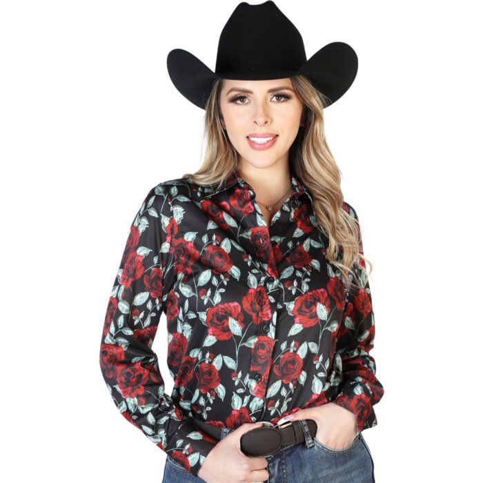 Blusa Vaquera Rosas Rojas ESDLC 43898 Negra