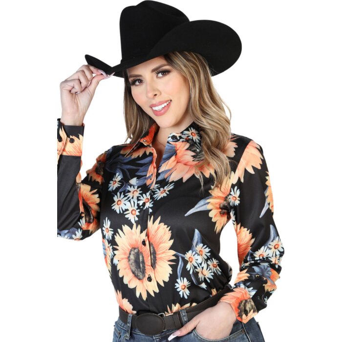 Blusa Vaquera Negra ESDLC 43900 Diseño De Girasoles