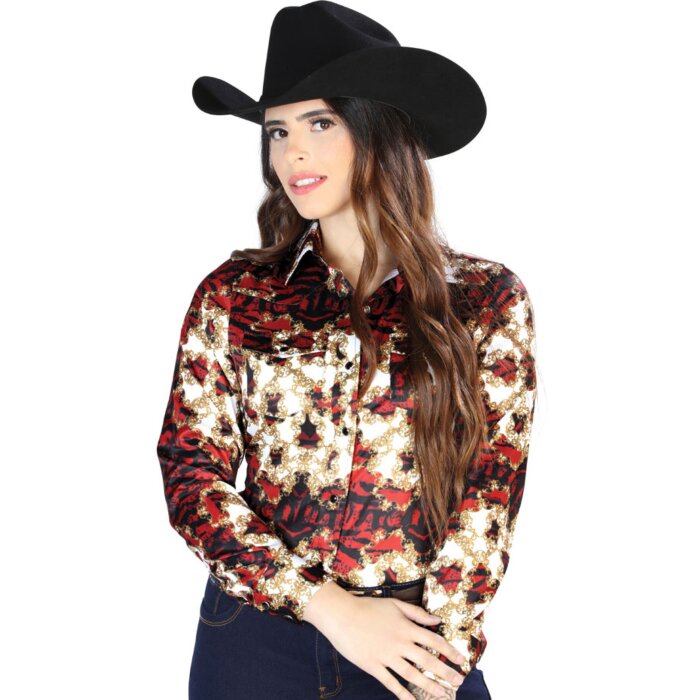 Camisa Vaquera De Mujer Color Burgundy 44105