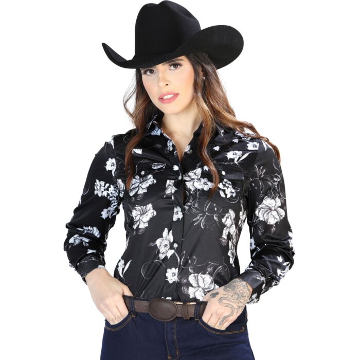 Camisa Vaquera De Mujer 44110 Color Negro-Blanco