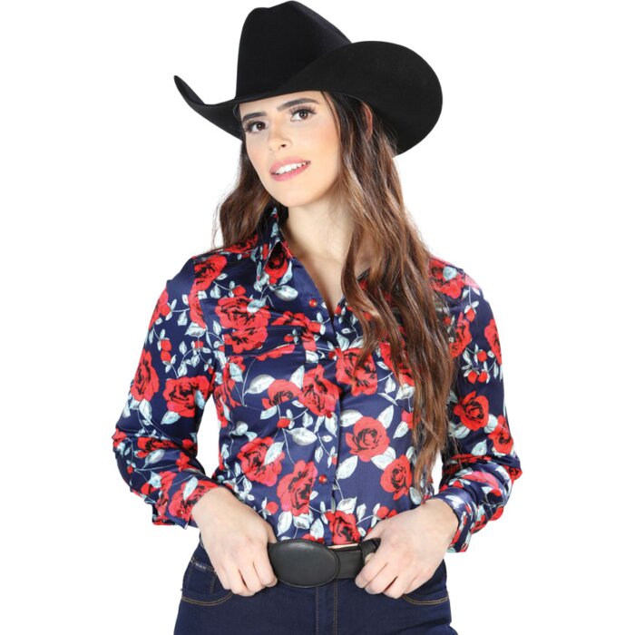 Camisa Vaquera De Mujer Ladrillo-Rosas 44112
