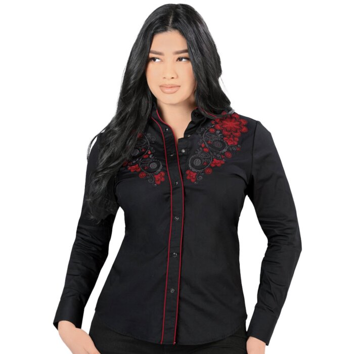 Blusa Bordada Vaquera Snap Button Lamasini 2325 Color Negro