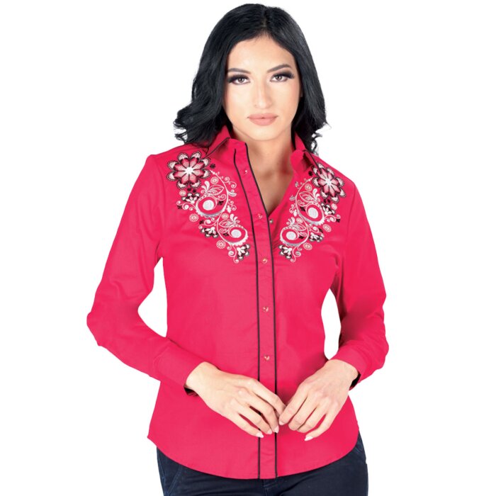 Blusa Bordada Vaquera Snap Button Lamasini 2325 Color Rojo