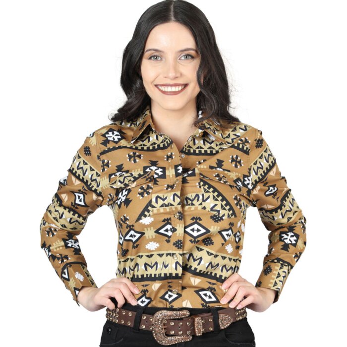 Camisa Vaquera Color Mostaza De Mujer Botonadura De Broche 44421