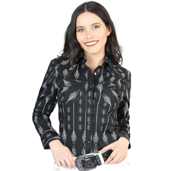 Camisa Vaquera Para Mujer Negra Estampada De Algodón 44436