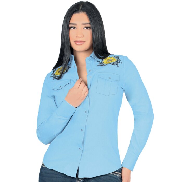 Blusa Vaquera Snap Button Girasol Lamasini 2323 Color Azul Claro