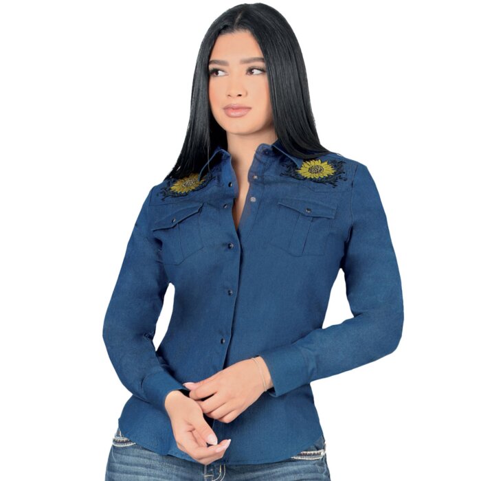 Blusa Vaquera Snap Button Girasol Lamasini 2323 Color Navy