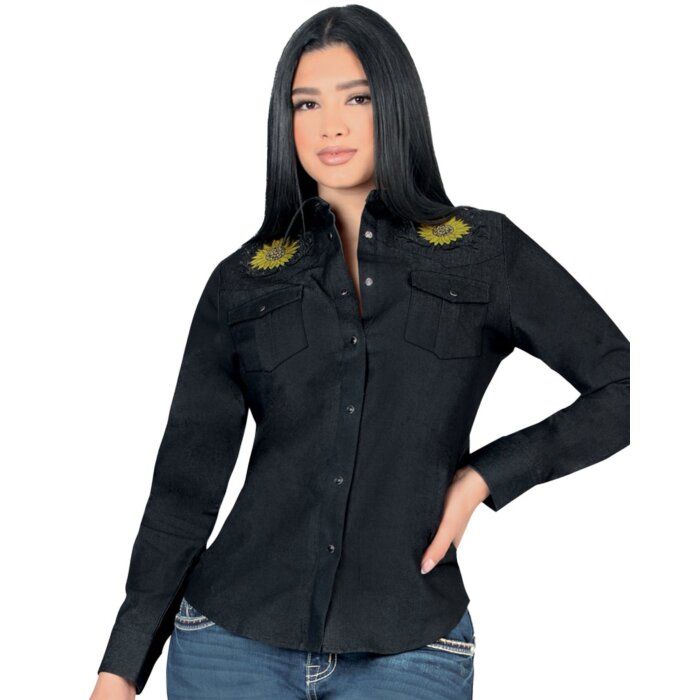 Blusa Vaquera Snap Button Girasol Lamasini 2323 Color Negro