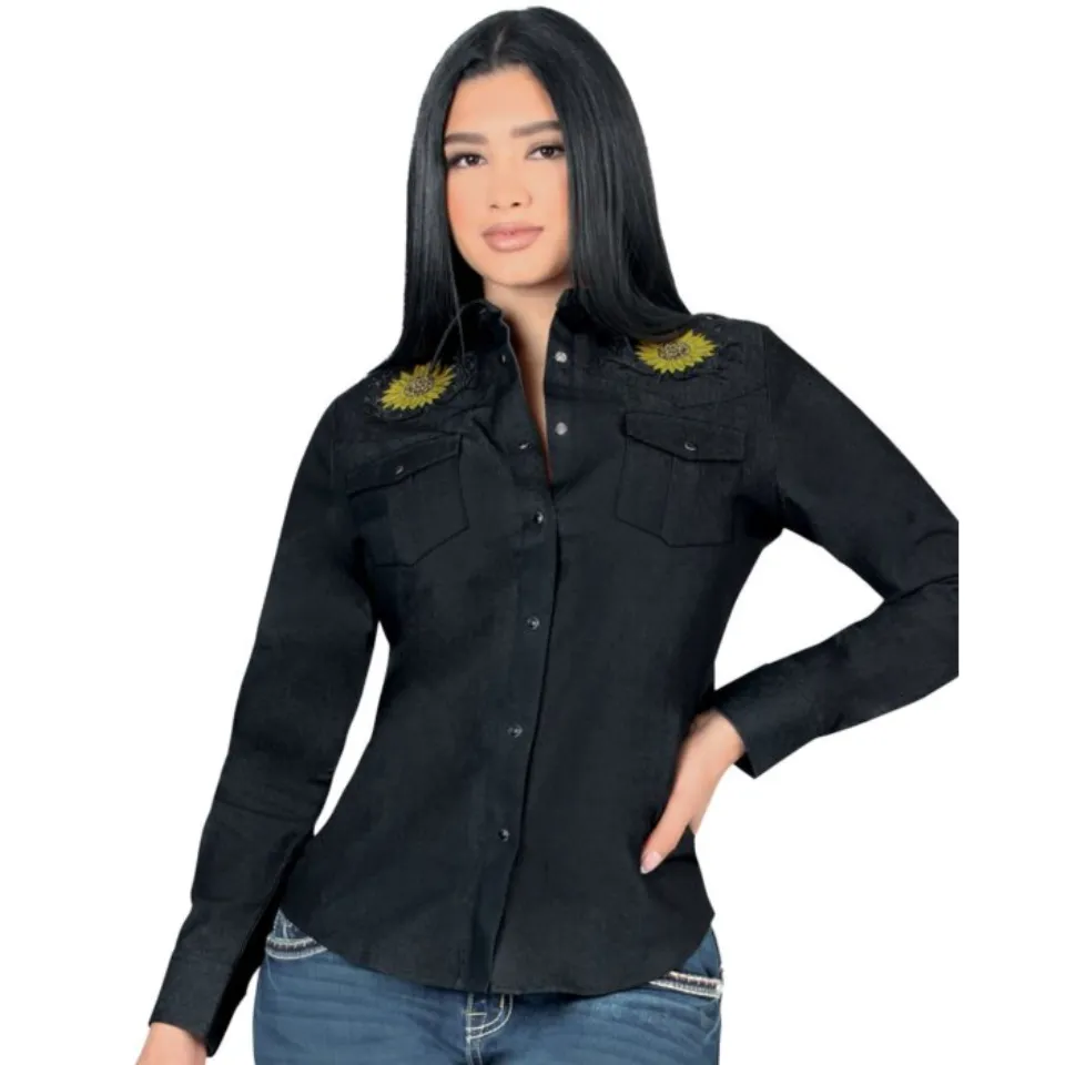 Blusa Vaquera Snap Button Girasol Lamasini 2323 Color Negro