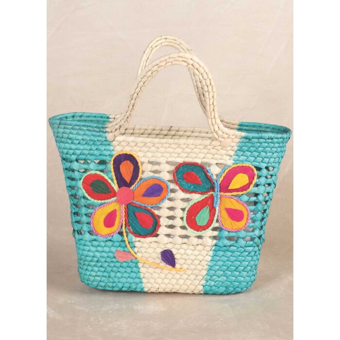 Bolsa Artesanal De Palma Natural-Azul 602125