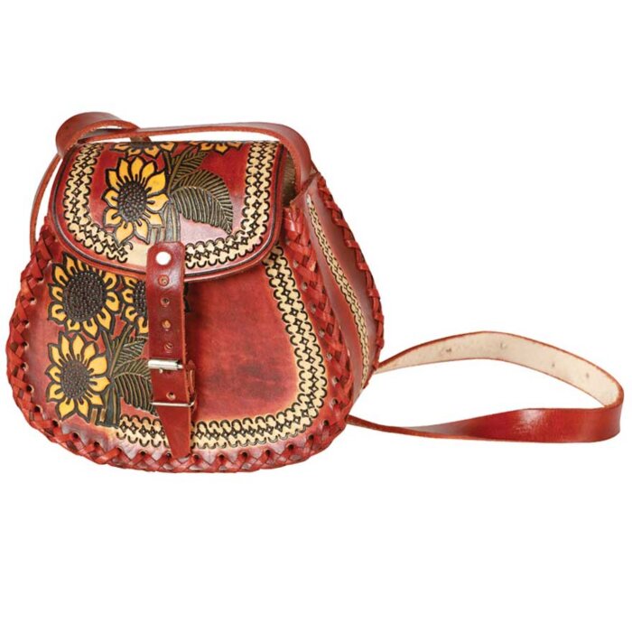 Bolsa Artesanal De Piel Girasoles Chica 603676 Café