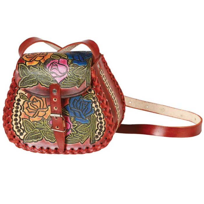 Bolsa Artesanal De Piel Rosas Chica 603678 Color Café