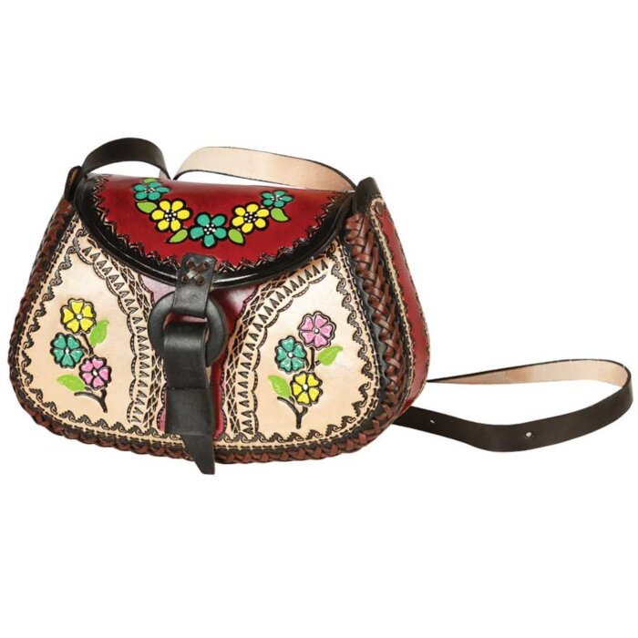 Bolsa Artesanal De Piel Flores 603680 Color Vino