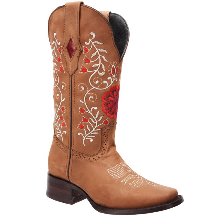 Bota Bordada Rodeo Crazy Para Mujer WD 11-497 Color Tabaco