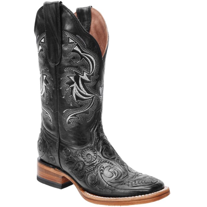 Botas Vaqueras Para Mujer Cinceladas Horma Rodeo Americana White Diamonds Boots 10-525 Color Negro