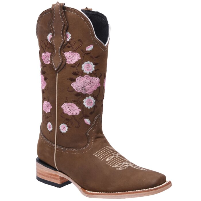 Botas Para Mujer Vaqueras Tipo Rodeo Piel Nobuck White Diamonds Boots 11-495 Color Tabaco
