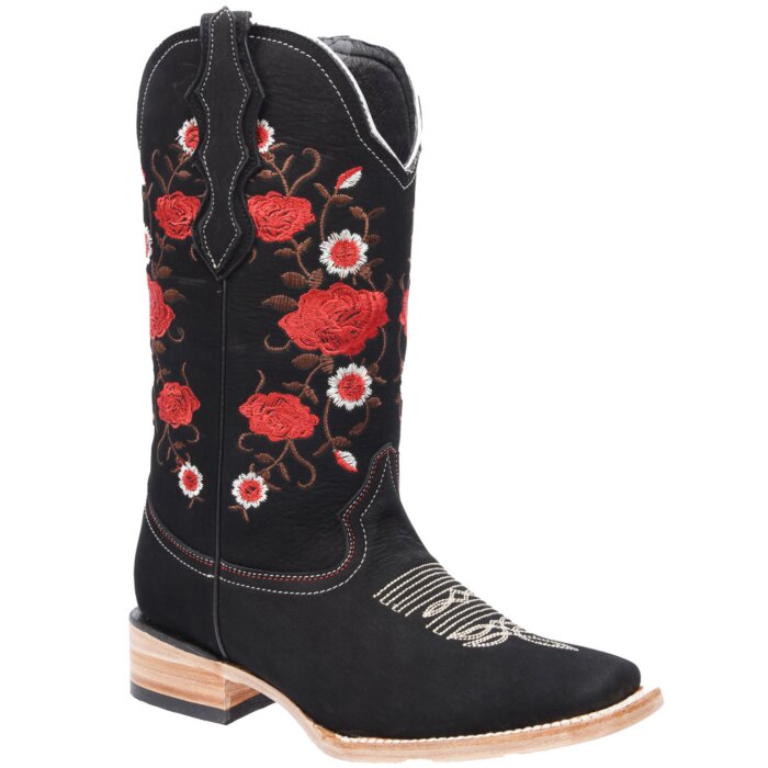 Botas Para Mujer Vaqueras Horma Rodeo Piel Nobuck White Diamonds Boots 11-494 Color Negro