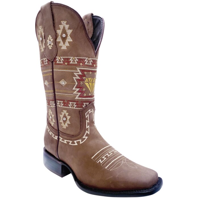 Bota De Mujer Vaquera Con Bordado Estilo Tradicional Nativo WD 11-500