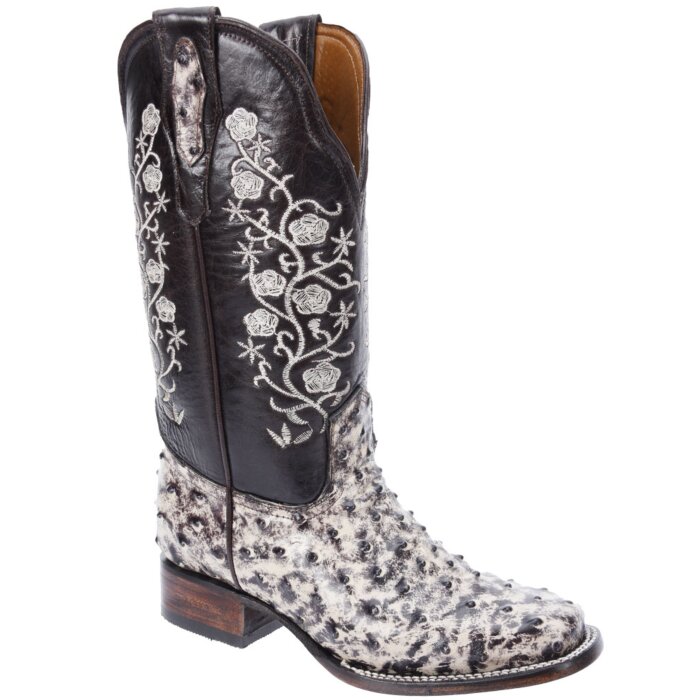 Bota De Mujer Piel Grabado Avestruz Blanco Rústico WD 11-502