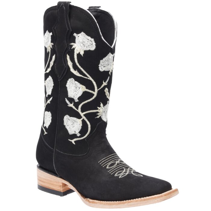 Botas Vaqueras Nobuck De Mujer Horma Rodeo White Diamonds Boots 10-543 Negras