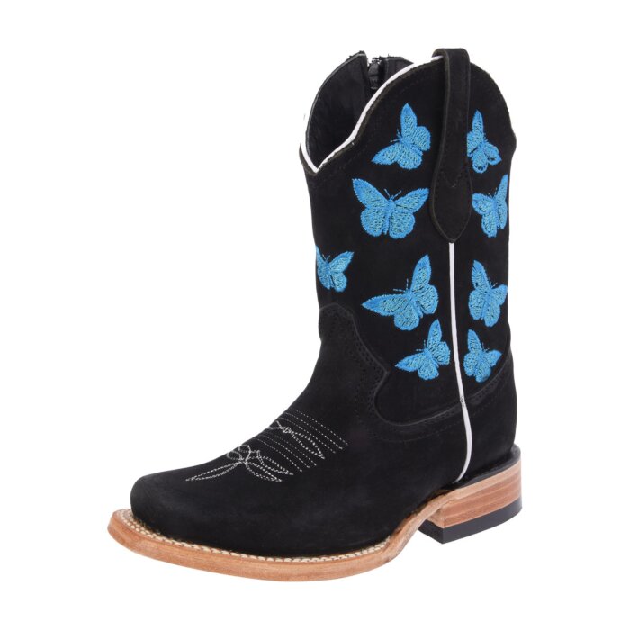 Botas Rodeo Negra Para Niña Mariposas Azules WD 11-388