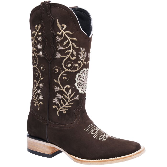 Botas De Mujer Vaqueras Horma Rodeo Nobuck White Diamonds Boots 11-496 Color Choco